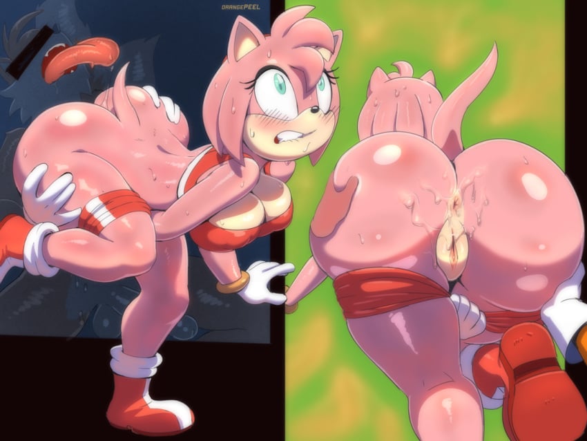 1boy 1girls amy_rose anus ass big_ass dat_ass female furry huge_ass licking_ass licking_pussy male orange-peel sega sonic_(series) sonic_the_hedgehog_(series) straight vagina