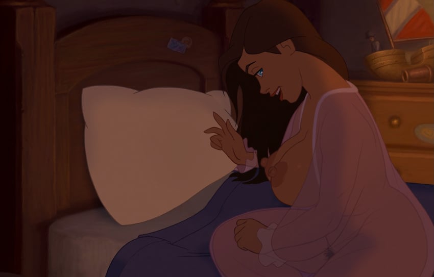 big_breasts blue_eyes breasts brown_hair disney edit editfag female female_only hairy_pussy huge_breasts large_breasts legs lipstick long_hair milf nipples pussy sarah_hawkins screenshot screenshot_edit see-through smile solo treasure_planet