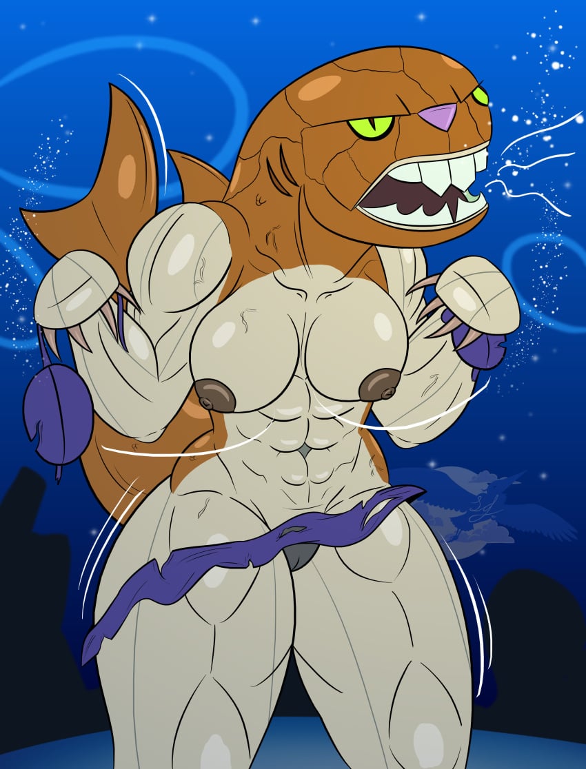 abs absurd_res after_transformation angry anthro big_breasts bottomwear bra breasts brown_body brown_nipples bubble camel_toe claws clothing cloud dunkleosteus female fish genitals gills hi_res lindwormduality marine muscular muscular_female navel nickelodeon night nipples outside pink_nose placoderm prehistoric_species pupils pussy sand sandy_cheeks sharp_teeth skirt sky slit_pupils solo spongebob_squarepants star starry_sky tan_body teeth thick_thighs torn_clothing transformation underwater underwear undressing water yellow_eyes