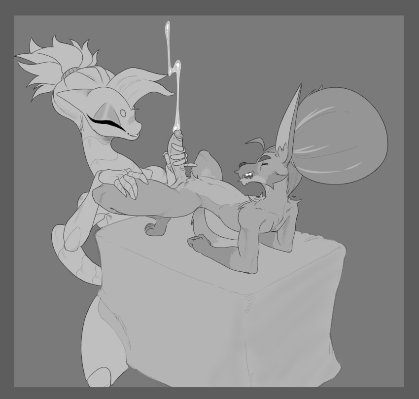 afro anthro arthropod arthropod_abdomen bodily_fluids canid canine closed_eyes cum duo exoskeleton female fur genital_fluids hair handjob insects jizzus lataia_(jizzus) long_ears male male/female mammal penile rai_(raidak5) sex size_difference smile tail tied_hair