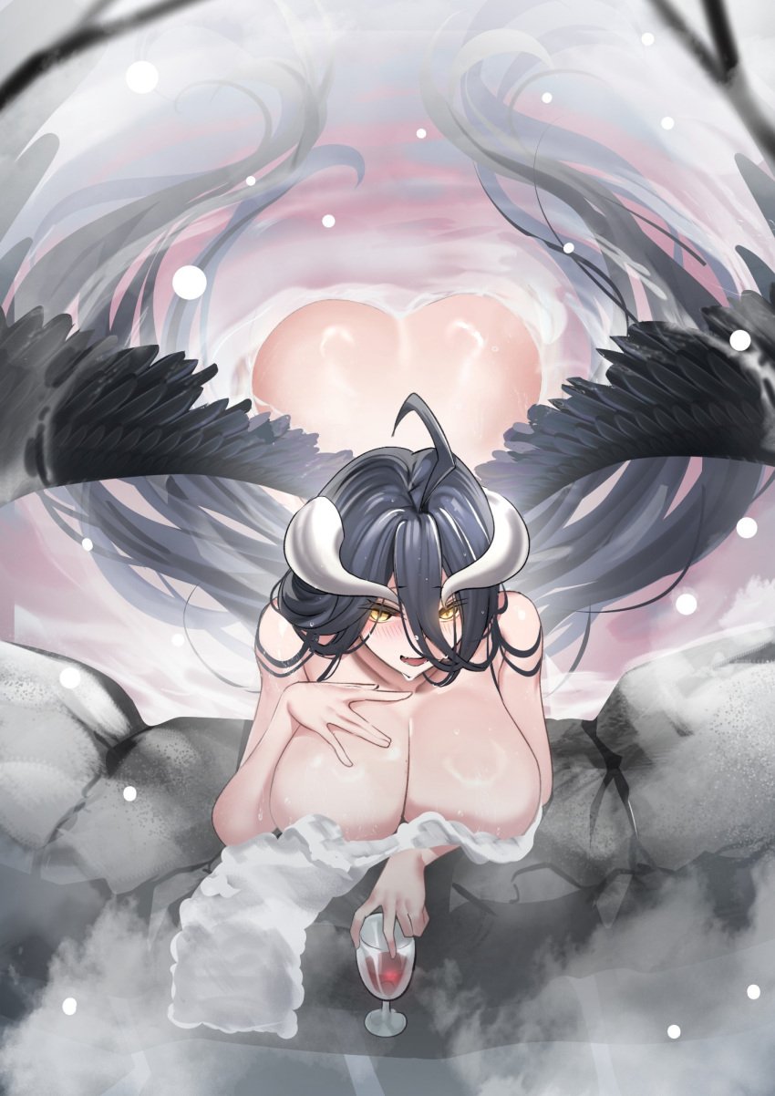 1girls adult adult_female ahoge albedo_(overlord) antenna_hair ass ass ass_cleavage back bath bathing bathing_outside black_hair black_hair_female black_wings blush blush_face blush_lines blushed_face blushing_at_viewer blushing_face blushing_female breasts busty busty_female busty_girl butt_crack butt_crack_outline cleavage collarbone completely_naked completely_naked_female completely_nude completely_nude_female dot_nose dripping_wet elbows fair_skin female female_focus female_naked female_only fingers fully_naked fully_nude hair_between_eyes half_submerged high_resolution highres horn horns large_breasts light-skined_female light-skinned light-skinned_female light_skin light_skin_female light_skinned light_skinned_female long_hair looking_at_viewer looking_up looking_up_at_viewer mature mature_female naked naked_female naked_woman nude nude_female nudity open_mouth open_mouth_smile outdoor_bath outdoor_bathing overlord_(maruyama) parted_lips partially_submerged partially_submerged_legs shoulders simple_background smooth_skin soaked solo submerged_feet submerged_legs taking_a_bath teddypocky tongue topless topless_female towel towel_only towel_over_breasts upper_body wet wet_body wet_breasts wet_face wet_hair wet_skin white_horn white_horns white_towel wine wine_glass wings yellow_eyes yellow_eyes_female