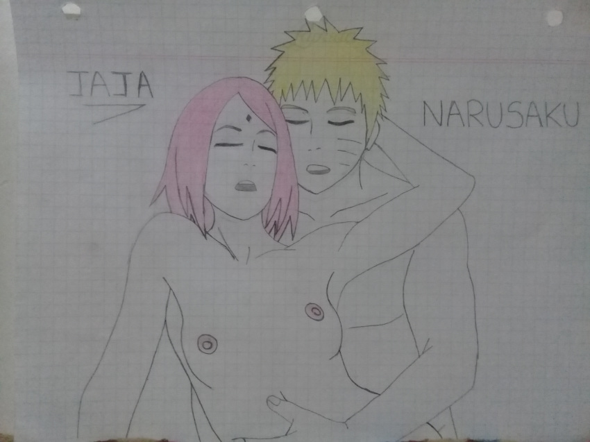 1boy 1girls blonde_hair couple female jaja male naruto pink_hair sakura_haruno sketch uzumaki_naruto