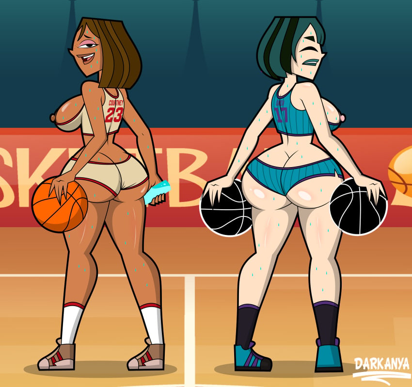 2d athletic athletic_female basketball basketball_(ball) basketball_uniform big_breasts black_hair breasts brown_body brown_hair brown_skin brown_skinned_female busty courtney_(tdi) darkanya female female_focus female_only freckles goth goth_girl green_hair gwen_(tdi) hourglass_figure pale-skinned_female pale_body pale_skin short_hair skimpy skimpy_clothes sweat tagme total_drama_island two_tone_hair wide_hips