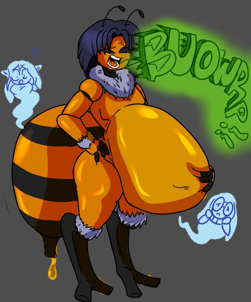 bee bee_boy big_ass big_belly blue_eyes blue_hair bubble_butt burp burp_cloud burp_fetish burping digested digested_prey digesting_prey digestion digestion_noises digestive_fluids ghost honey scream screaming souls vore vore_sex yellow_body