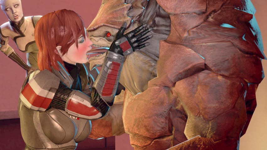 3d 3d_(artwork) 3d_model alien commander_shepard female femshep jane_shepard kissing krogan liara_t'soni mass_effect nsfw sfm shocked shocked_expression source_filmmaker urdnot_wrex video_game video_game_character video_game_franchise video_games