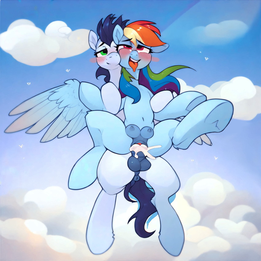 ahe_gao ai_generated balls crotchboobs cum cum_in_pussy equine flying horsecock mile_high_club my_little_pony nipples pony rainbow_dash_(mlp) soarin_(mlp) suspended_congress upright_straddle vagina vaginal_penetration