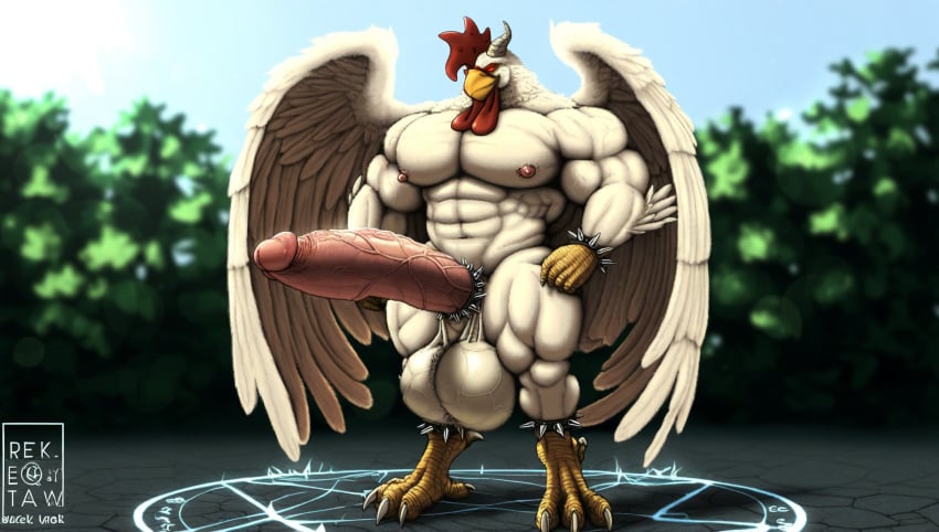 1boy ai_generated anthro aqua_teen_hunger_force balls chicken claws cyborg demonic digitigrade erection horns huge_balls huge_cock huge_muscles ignatius_husky male_only mega_ultra_chicken(athf) muscles nai_diffusion nipples nude penis pose precum smile solo spiked_anklet spiked_bracelet spiked_cock_ring summoning_circle testicles theblockhead tongue_out uncensored veiny_penis veiny_testicles white_fur wings