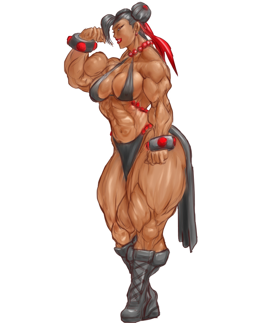 abs b9tribeca biceps big_muscles black_hair boots breasts brown_eyes cleavage extreme_muscles female female_only muscles muscular muscular_female navel solo thick_thighs thighs