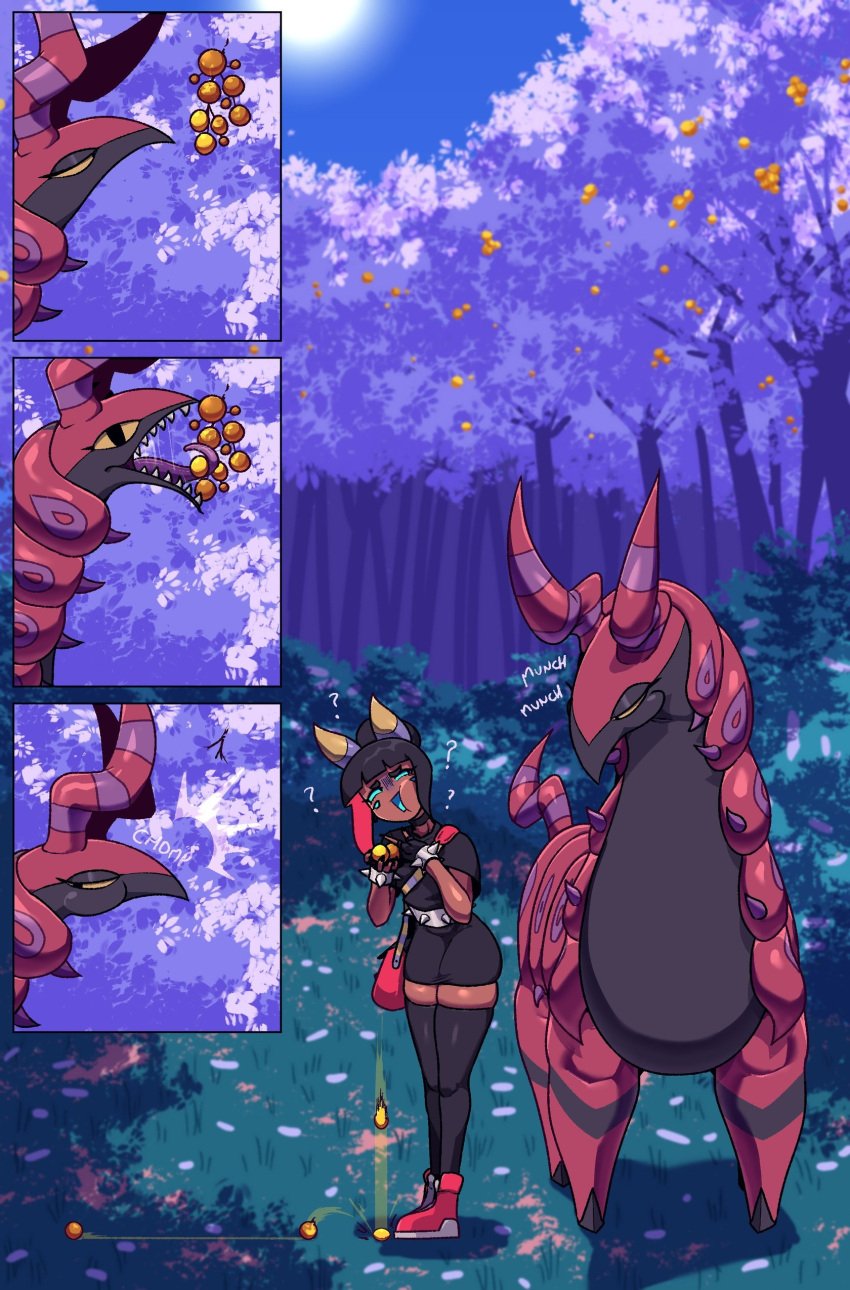 andre_(cuchuflin) black_hair bug centipede comic comic_page cuchuflin dark-skinned_male eating kankaku_shadan pokemon pokemon_(species) scolipede tagme