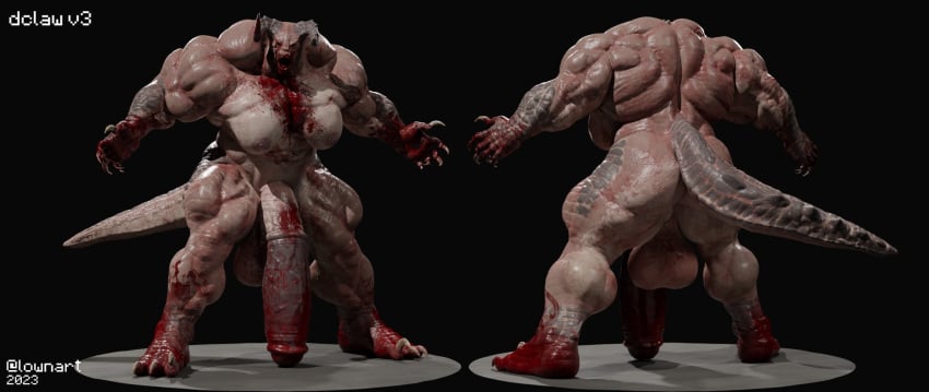 3d anthro anthro_only blood deathclaw fallout flaccid futa_only futanari gigantic_penis hyper_muscles lowndrawthing muscular_futanari penis_to_the_knees