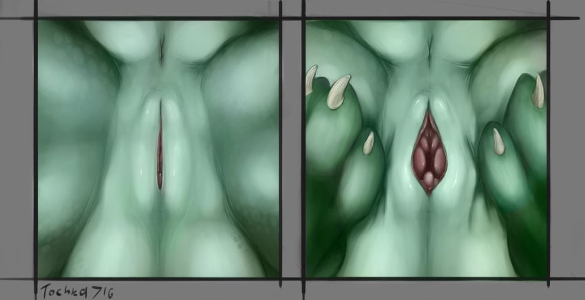 2016 absurd_res animal_genitalia anus border claws clitoris close-up digital_media_(artwork) dragon female feral genital_slit green_skin grey_border guide_lines hi_res multiple_scenes presenting presenting_pussy pussy sedyana signature slit smaller_version_at_source solo spread_legs spread_pussy spreading tochka