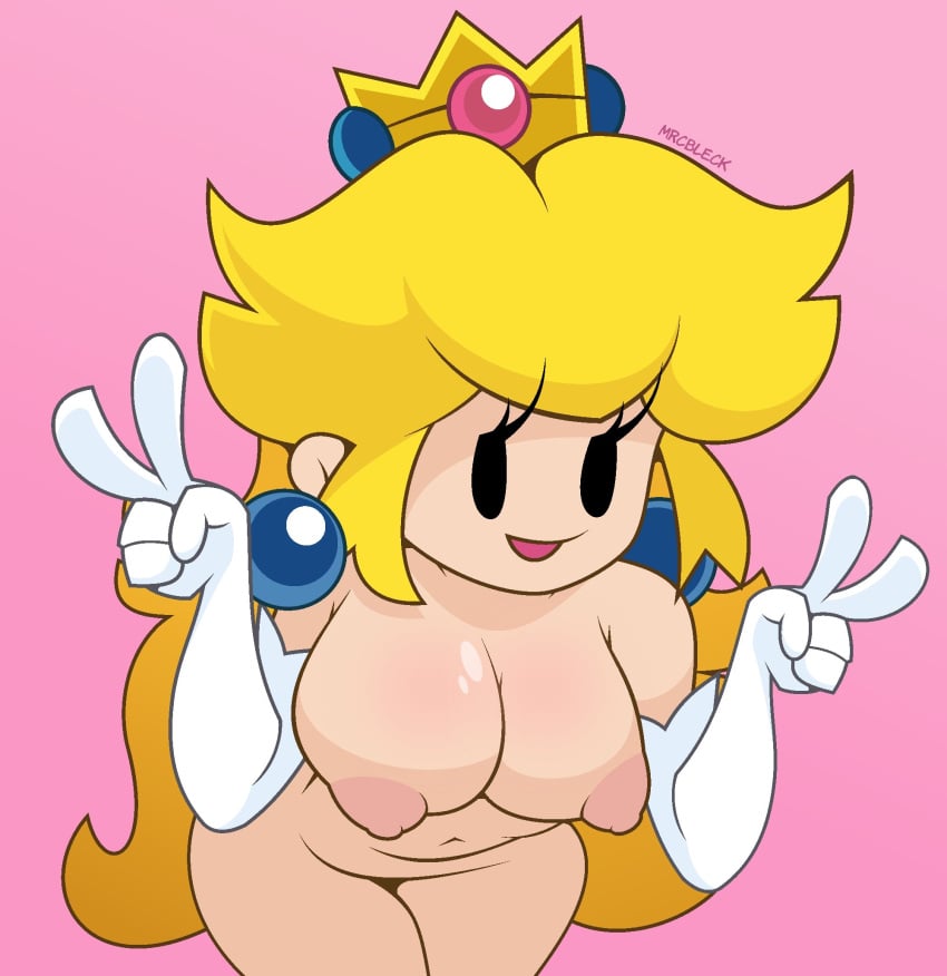 1girls boobs breasts cute double_peace_sign double_v female female_only mario_(series) mrcbleck naked naked_female nude nude_female paper_mario paper_mario:_the_thousand-year_door paper_peach peace_sign princess_peach tagme v wholesome