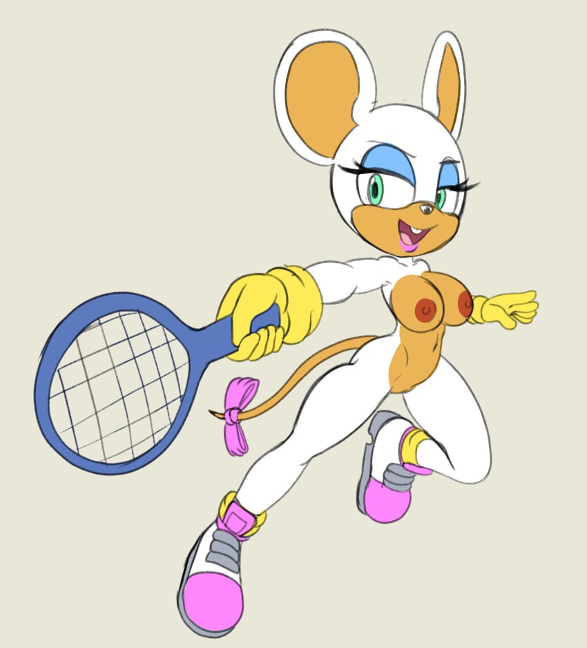 alternate_species anthro boots boots_only breasts clothing female footwear footwear_only fours_(artist) fur genitals green_eyes hi_res mammal mostly_nude murid murine pakistan_rouge pussy rat rodent rouge_the_bat sega solo sonic_(series) sonic_the_hedgehog_(series) tennis_racket white_body white_fur