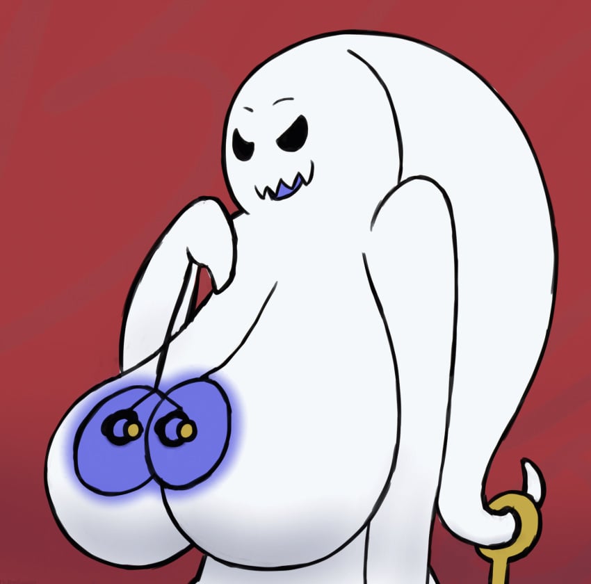 animated areola big_breasts black_eyes boooobs_(phil_sux) bouncing_breasts breasts female ghost hi_res huge_breasts humanoid key looking_at_viewer nipple_piercing nipples not_furry nude open_mouth phil_sux piercing short_playtime simple_background solo spirit string white_body