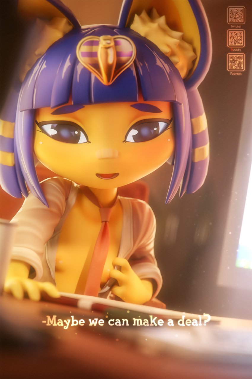 1girls 2:3 3d 3d_model animal_crossing ankha ankha_(animal_crossing) ankha_(zy0n7) anthro band-aid bandage bandage_on_face bandage_on_nose bangs better_version_at_paywall blue_ears blue_hair bob_cut breasts clothed clothing detailed_background dialogue digital_media domestic_cat doubutsu_no_mori english_text felid feline felis female female_only furry furry_only hand_on_clothing hi_res inner_ear_fluff inviting looking_at_another looking_at_viewer mammal nairu_(doubutsu_no_mori) necktie nintendo nudaya open_clothing open_mouth open_shirt open_topwear qr_code school school_uniform shirt short_stack signature small_breasts solo text topwear tuft undressing uniform uraeus yellow_body yellow_inner_ear yellow_inner_ear_fluff zy0n7