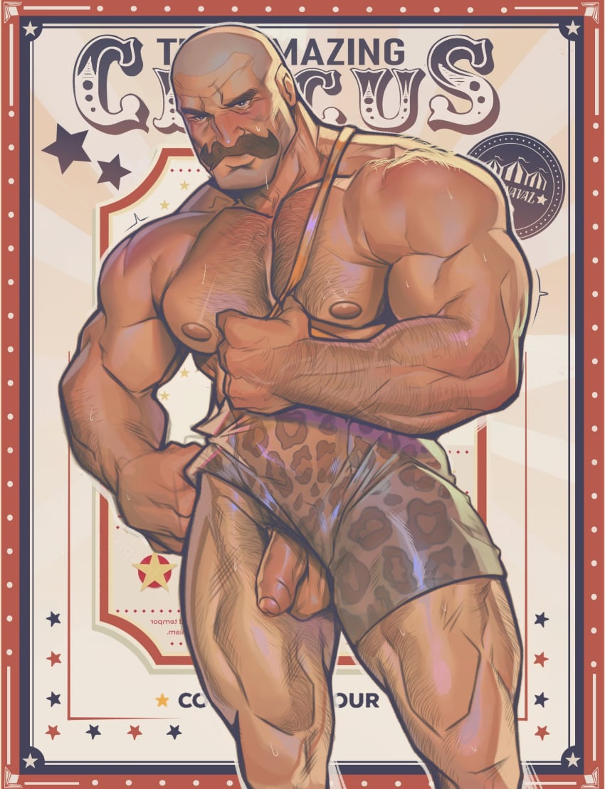 1boy abs bald bald_man balls balls_out bara biceps big_muscles big_pecs blue_eyes body_hair bodysuit braum cheetah_print chest_hair circus circus_background clenched_hand clothed clothing daddy dilf facial_hair flaccid flaccid_penis hairy hairy_arms hairy_chest hairy_male hairy_shoulders hairy_thighs holo_eden human large_pectorals league_of_legends male male_focus male_only manly mature mature_male moustache muscular muscular_male muscular_shoulders muscular_thighs navel nipples outdoors pecs pectorals penis penis_out pubic_hair sleeveless_bodysuit solo solo_focus solo_male standing sweat sweatdrop sweating sweaty thick_arms thick_mustache thick_thighs undressing