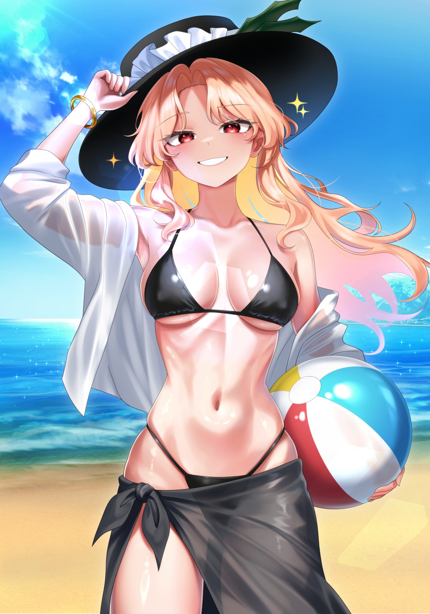 beach bikini blonde_hair jacket_girl_(dipp) leo23 navel red_eyes smile touhou