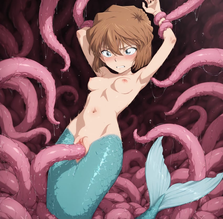 1girls 2025 ai_generated ai_haibara arms_up breasts breasts_out clenched_teeth clitoris detective_conan female female_focus kxy mermaid mermaid_girl mermaid_tail naked nipples nude pussy rape sdxl shocked solo solo_female tentacle tentacle_grab tentacle_rape tentacles_on_female underwater upscaled vagina vaginal young