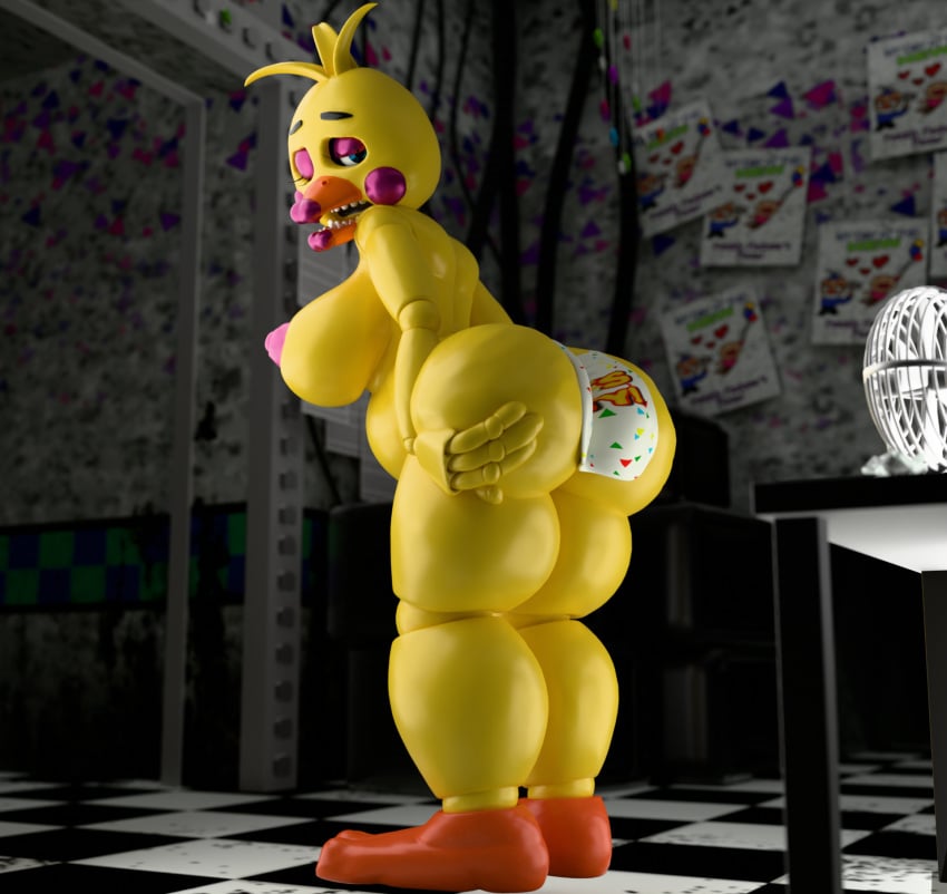 3d animatronic beak belly big_ass big_breasts big_lips big_nipples big_thighs blender breasts chica_(fnaf) embarrassed female five_nights_at_freddy&#039;s five_nights_at_freddy&#039;s_2 fnaf garry&#039;s_mod imminent_oral imminent_sex makeup naked nude office presenting reversemilkman robot_girl solo toy_chica_(fnaf) yellow_body