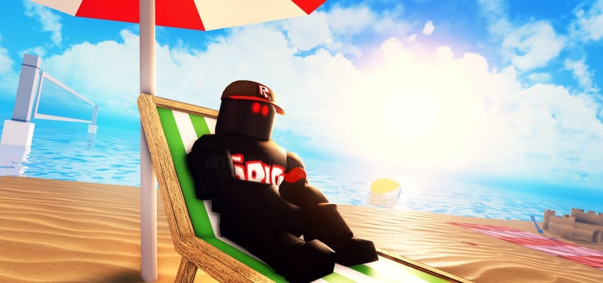 1boy 3d beach black_skin cap guest_(roblox) guest_666 hrtiowastaken male male_only outdoors penis red_eyes roblox robloxian solo tagme