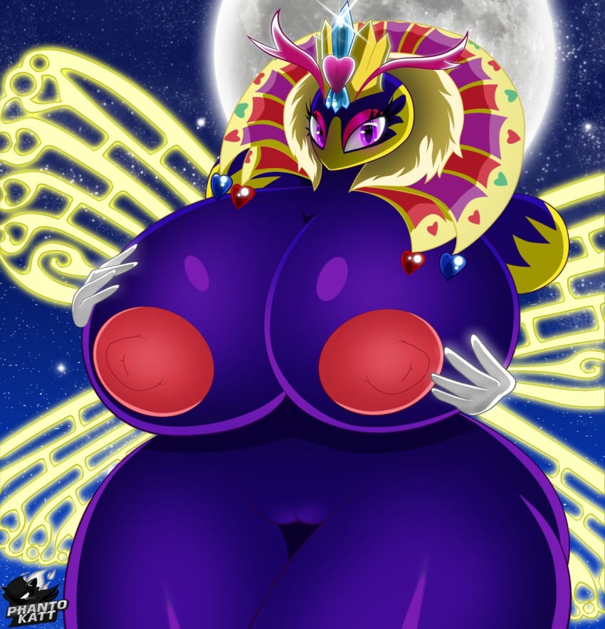 anthro arthropod bee big_breasts breasts female huge_breasts hyper hyper_breasts insect_wings insects kirby_(series) moon nintendo nipples phanto-katt pink_areola pink_nipples purple_eyes pussy queen_sectonia solo starry_eyes starscape thick_thighs video_games wings