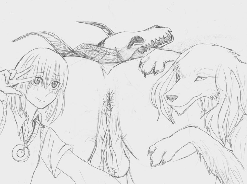 after_sex anthro anthro_on_feral ass balls blush canine chise_hatori cum cum_in_ass cum_inside cum_leaking cum_on_balls demon elias_ainsworth feral hand_on_butt human interspecies looking_back mahoutsukai_no_yome male mammal monster original_character presenting presenting_hindquarters rjdog115 ruth_(mahoutsukai_no_yome) selfie size_difference small_dom_big_sub tagme the_ancient_magus_bride traditional_media_(artwork) yaoi zoophilia