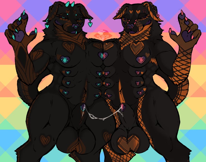 animal_genitalia anthro artist_logo balls big_balls breasts breasts_touching brother_(lore) brothers_(lore) canid canine canis domestic_dog duo futanari genitals hertz_loveshock_(yonnixart) hi_res incest_(lore) intersex intersex/intersex logo mammal mastiff molosser nonbinary_(lore) penis penis_poking_out rottweiler sheath sibling_(lore) siblings_with_benefits teats twincest_(lore) twins_(lore) wattz_loveshock_(yonnixart) yonnixart