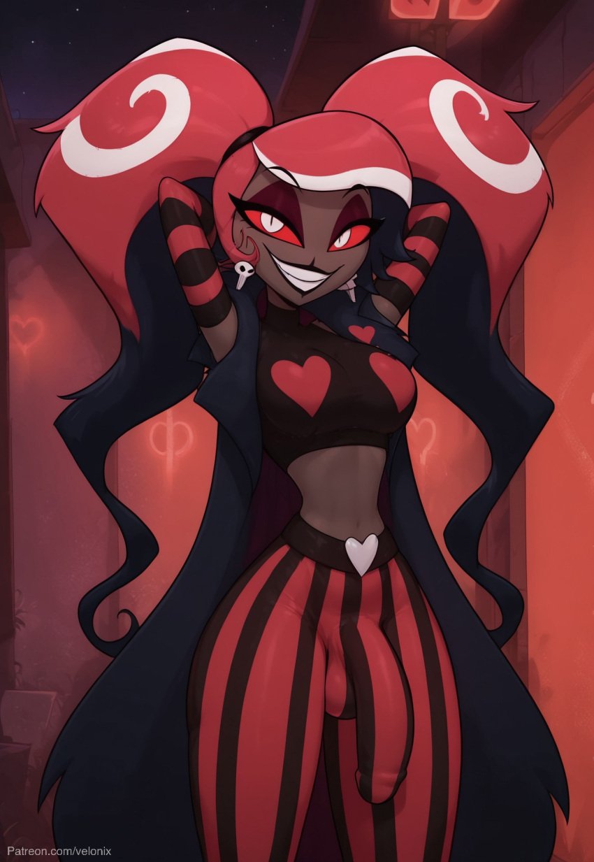 1futa 1futanari ai_generated arm_warmers ass belt big_ass big_breasts big_butt big_hips big_penis black_lips black_lipstick black_skin breasts brown_skin brown_skinned_female cleavage clothed clothing crop_top dark_brown_skin dark_skin demon demon_girl demon_tail dick dickgirl earrings eyebrows eyelashes fangs fully_naked fully_nude futa_only futanari gloves grin grinning grinning_at_viewer hair hands-free hands_behind_head hazbin_hotel heart heart_symbol huge_cock indoors jacket lips lipstick long_hair looking_at_viewer makeup midriff naked naked_futanari narrow_waist narrowed_eyes navel nose nude nude_futa nude_futanari pants penis purple_eyeshadow red_eyes red_hair seducing seductive seductive_eyes seductive_gaze seductive_look seductive_mouth seductive_pose seductive_smile skull skull_earrings sleeveless smile smile_at_viewer smiley_face smooth_balls smooth_penis smooth_skin solo solo_dickgirl solo_focus solo_futa solo_futanari striped_legwear striped_pants succubus tank_top testicles twintails two_tone_hair velonix velvette white_eyes white_hair