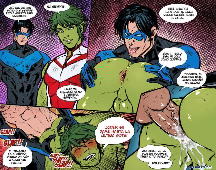2d 2d_(artwork) abs anal anal_sex anus anus_lick ass ass_focus ass_grab balls balls_deep batman_(series) beast_boy beast_boy_(new_52) big_ass_(male) big_balls big_breasts big_butt big_butt_(male) black_hair blush blushing_male completely_nude completely_nude_male cum cum_in_ass cum_inside cumming cumming_from_anal_sex cumming_in_ass cumming_while_penetrating dc dc_comics deep_penetration dick_grayson doggy_style eating_ass garfield_logan gay gay_sex green_body green_hair green_skin green_skinned_male hero huge_ass huge_cock imminent_anal imminent_penetration imminent_sex instant_loss instant_loss_2koma light-skinned_male light_skin male male/male male_penetrated male_penetrating male_penetrating_male male_rimming_male mask masked masked_male muscular muscular_male nightwing nude nude_male orgasm orgasm_from_anal partially_clothed penis penis_in_ass penis_out phausto rimjob rimming rimming_male rough_sex round_ass round_butt seductive seductive_smile sex spanish spanish_text straight_to_gay superhero teen_titans text titans tongue_in_anus tongue_out veiny veiny_penis waist waist_grab wet wet_anus