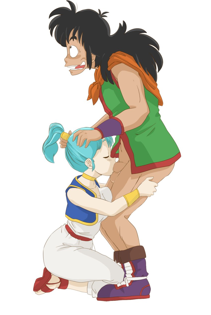 1girls arabian_costume artist_request black_hair boots bracelet breast_press breasts bulma bulma_briefs canon_couple closed_eyes dragon_ball dragon_ball_(classic) dragonball dress feet fellatio female full_body green_hair hands_on_head happy highres kneeling legs long_hair looking_up no_pants open_mouth oral penis ponytail rolling_eyes sandals scarf simple_background source_request standing teenage_bulma teenager thighs uncensored vest white_background white_dress yamcha