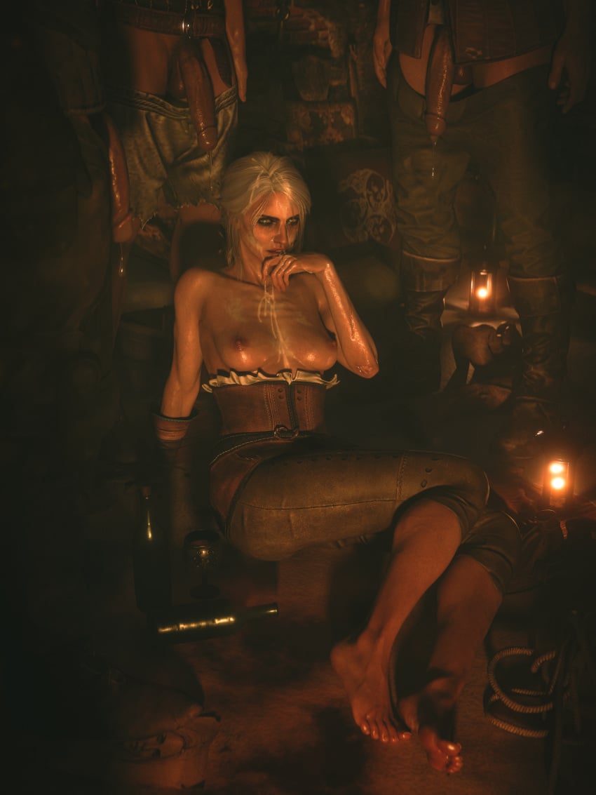 1girls 3boys 3d ankles big_balls big_balls_with_big_penis big_penis boots_removed candlelight cd_projekt_red ceeeeekc ciri cirilla_fiona_elen_riannon clothed_male coin_purse cum cum_in_mouth cum_on_breasts cum_on_chest cum_on_face cum_on_hand dark-skinned_male dark_skin dripping_cum dripping_precum feet female femsub foursome gloves gloves_removed green_eyes grey_hair half_naked implied_oral interracial looking_at_viewer looking_pleasured male maledom mascara no_bra on_floor pale-skinned_female pale_skin perky_breasts petite purse removed_clothing scar scar_on_arm scar_on_face scarred scarred_face semi_nude sitting_on_floor surrounded surrounded_by_men surrounded_by_penises tasting_cum the_witcher_(series) the_witcher_3:_wild_hunt toned_female top_removed unseen_male_face wanted_poster wine_bottle wine_glass