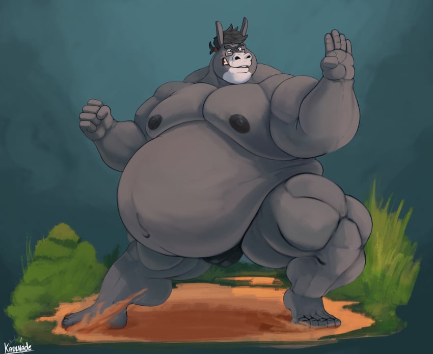 anthro areola asinus belly belly_overhang big_belly biped black_hair bulge carlos_(burropaleta) chubby_cheeks clothed clothing detailed_bulge donkey equid equine eyewear fighting_pose fist glasses grass grey_body hair hi_res karrnade male male_anthro mammal moobs muscular muscular_anthro muscular_arms muscular_legs muscular_male navel nipples obese obese_anthro obese_male overweight overweight_anthro overweight_male plant pose signature simple_background solo topless topless_anthro topless_male underwear