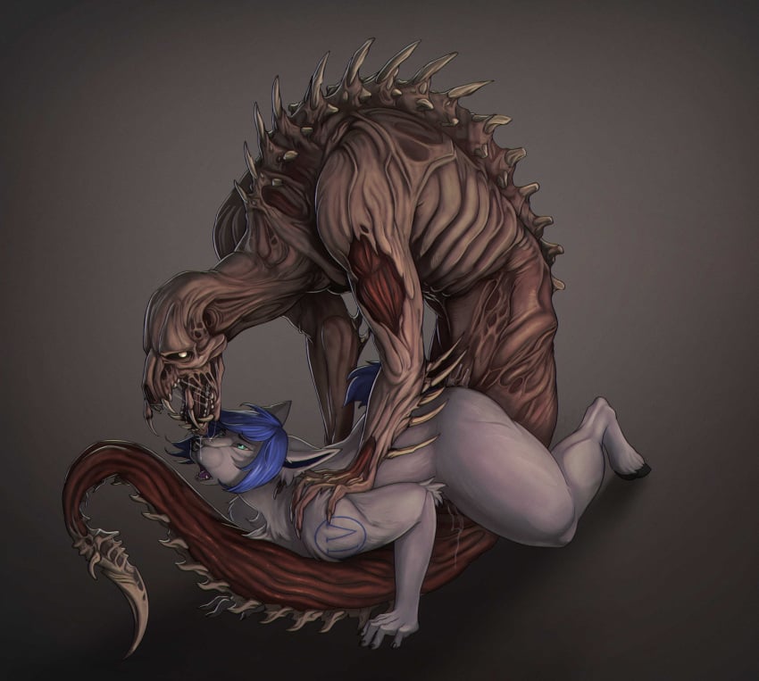 absurd_res ambiguous_gender ambiguous_penetrated anthro arm_tattoo blue_body blue_eyes blue_fur blue_hair bodily_fluids bone canid canine canis creepy_gun cum cum_inside curvy_figure dead_space death deer dexy_noland duo electronic_arts from_behind_position fur genital_fluids gore grey_body grey_fur hair hi_res hooves hybrid leaning leaning_forward leaper_(dead_space) male male/ambiguous male_penetrating male_penetrating_ambiguous mammal necromorph necrophilia penetration sex spikes tattoo teratophilia visceral_games voluptuous wide_hips wolf