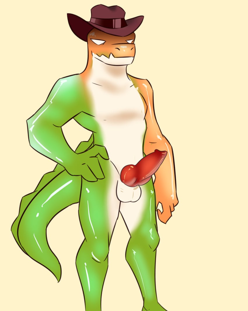 2024 4:5 4_fingers absurd_res alexdehell animal_genitalia animal_penis anthro balls brown_clothing brown_hat brown_headwear candy canine_genitalia canine_penis clothing crocodile crocodilian dessert digital_drawing_(artwork) digital_media_(artwork) empty_eyes erection featureless_chest fingers food food_creature genitals glistening glistening_body glistening_genitalia glistening_penis glitch_productions green_body green_tail gummigoo_(tadc) gummigoo_(the_amazing_digital_circus) gummy_(food) gummy_creature hand_on_hip hat hat_only headgear headgear_only headwear headwear_only hi_res knot knotted_penis living_candy male male_anthro male_only mostly_nude mostly_nude_anthro mostly_nude_male multicolored_body orange_body penis red_penis reptile scalie simple_background solo tail teeth the_amazing_digital_circus white_balls white_body
