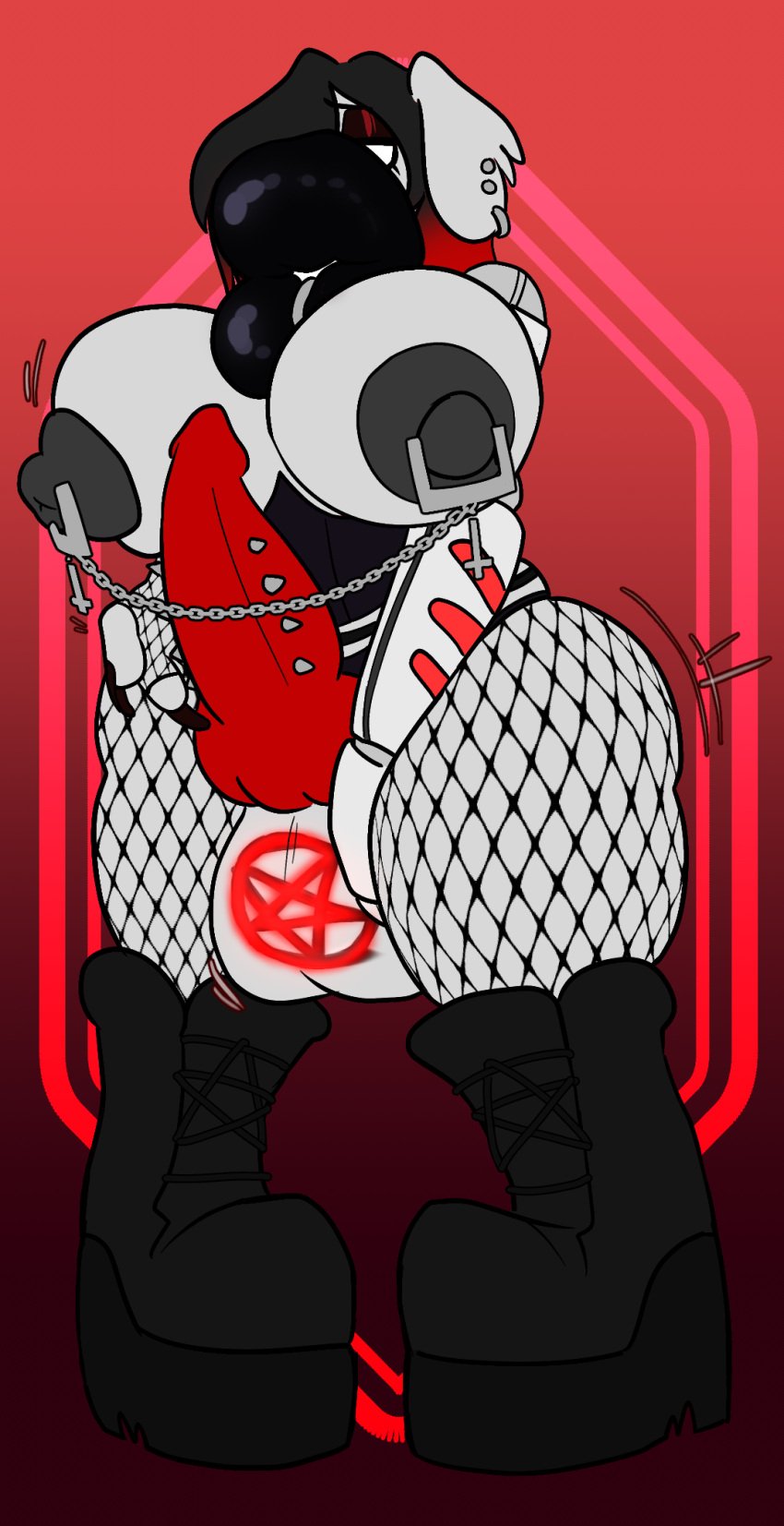 after_transformation alternative_fashion animal_genitalia animal_penis anthro balls big_balls big_breasts big_nipples big_penis bimbofication black_lips boots breasts canid canine canine_genitalia canine_penis canis clothing domestic_dog ear_piercing ear_ring expansion facial_piercing fishnet_stockings footwear fur genitals goth grey_body grey_fur growth gynomorph hi_res huge_breasts huge_nipples huge_thighs hyper hyper_lips intersex lip_piercing lip_ring lips mammal midnite_fsnax nipple_piercing nipple_ring nipples penis piercing red_background ring_piercing shoes simple_background solo tall thick_lips thick_thighs trans_(lore) trans_woman_(lore) transformation