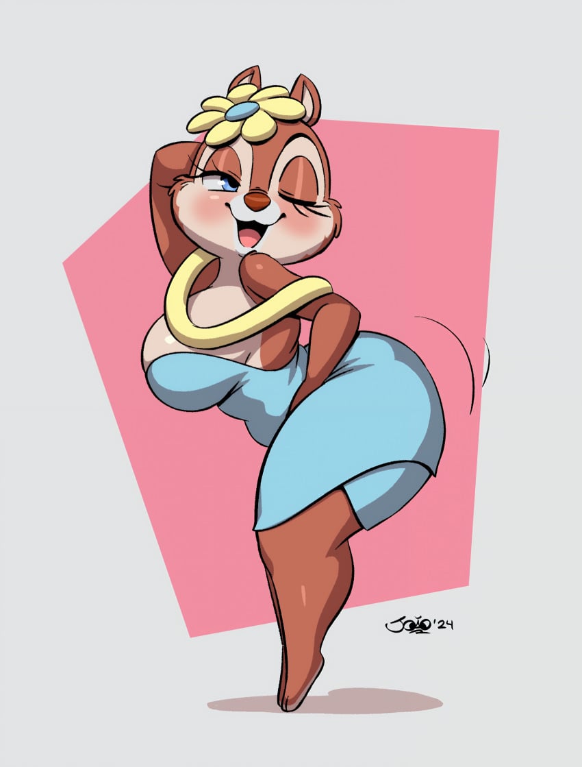 1female 1girl 1girls 2024 2024s :3d abstract_background absurd_res absurdres accessory anthro anthro_female anthrofied ass ass_bounce big_ass big_breasts big_butt blue_dress blue_eyes breasts butt butt_bounce chip_n_dale_park_life chipmunk chipmunk_ears chipmunk_girl chipmunk_humanoid clarice_(chip_n_dale) clothed clothing curvy_figure digital_drawing_(artwork) digital_media_(artwork) digital_painting_(artwork) disney eyelashes feather_boa female female_anthro female_focus female_only flower flower_in_hair fur furry furry_female ground_squirrel h1female hair hair_accessory hands_on_hips hat headgear headwear hi_res joaoppereiraus makeup mammal motion_lines necklace one_eye_closed open_mouth plant rodent sciurid shaded signature simple_background simple_shading solo solo_female solo_focus thick_thighs thighs tight_clothing tiptoes tongue wide_hips wink winking_at_viewer