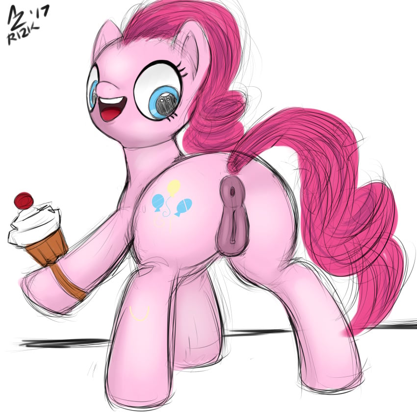 2017 aer0_zer0 anatomically_correct anatomically_correct_pussy anus ass cutie_mark earth_pony equine female feral food_in_hand friendship_is_magic hair hi_res horse mammal my_little_pony open_mouth pinkie_pie_(mlp) pony pussy simple_background solo white_background