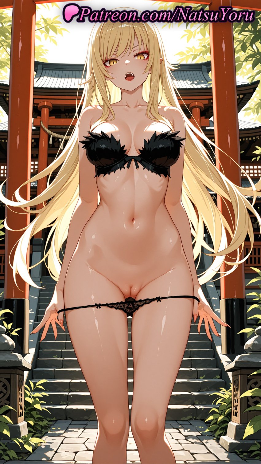 1girls 2025 ai ai_assisted ai_generated anime anime_style architecture ass_visible_through_thighs bakemonogatari bangs bare_shoulders black_bra black_panties blonde_hair blush bra breasts breasts_apart bust busty cleavage cleft_of_venus clothes_pull collarbone day east_asian_architecture fangs feet_out_of_frame female female_focus female_only fur_trim hentai hi_res high_quality high_resolution highres kiss-shot_acerola-orion_heart-under-blade lace-trimmed_bra lace_panties lace_trim large_breasts lingerie long_hair long_nails looking_at_viewer medium_breasts monogatari_(series) multiple_torii natsuyoru navel non-asian open_mouth outdoors panties pantsu panty_pull patreon pointy_ears pulled_by_self pussy shiny shiny_skin shrine slit_pupils solo solo_female stable_diffusion stairs standing stomach stone_lantern stone_stairs strapless strapless_bra thighs torii uncensored underwear underwear_only undressing upper_teeth_only vagina vampire very_long_hair voluptuous voluptuous_female yellow_eyes