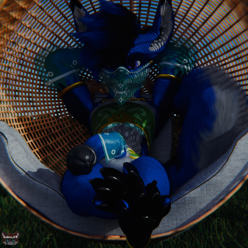 3d 4k absurd_res animal_genitalia animal_penis anthro balls blender_(artwork) blue_body blue_fur blue_hair canid canine clothed clothing digital_media_(artwork) equine_genitalia equine_penis erection femboy fur galax_vr genitals hair hi_res looking_at_viewer male mammal nude penis rexouium sex solo tail zerath