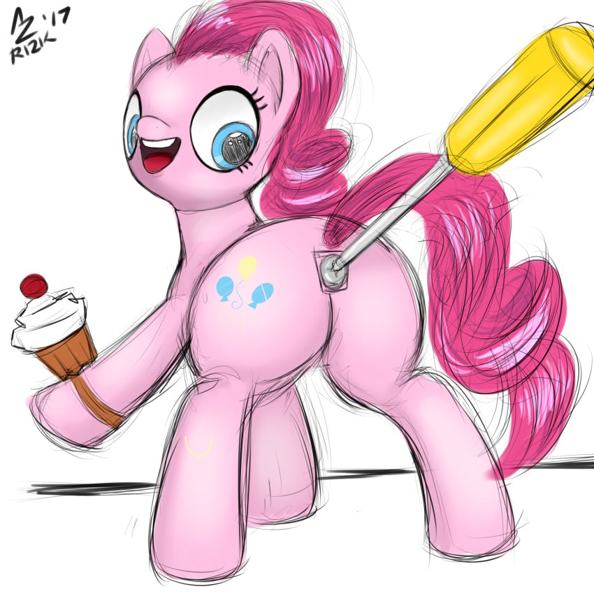 2017 aer0_zer0 ass cutie_mark earth_pony equine female feral food_in_hand friendship_is_magic hair hi_res horse mammal my_little_pony open_mouth pinkie_pie_(mlp) pony screwdriver simple_background solo tools white_background