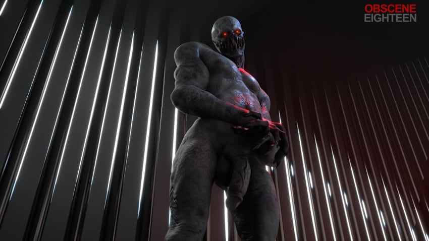 3d anthro balls big_penis blender_(artwork) capcom digital_media_(artwork) genitals glowing glowing_eyes grey_body grey_skin hi_res huge_cock killystein male monster muscular muscular_male obsceneeighteensfm penis red_eyes regenerador resident_evil resident_evil_4 resident_evil_4_remake solo vein veiny_penis