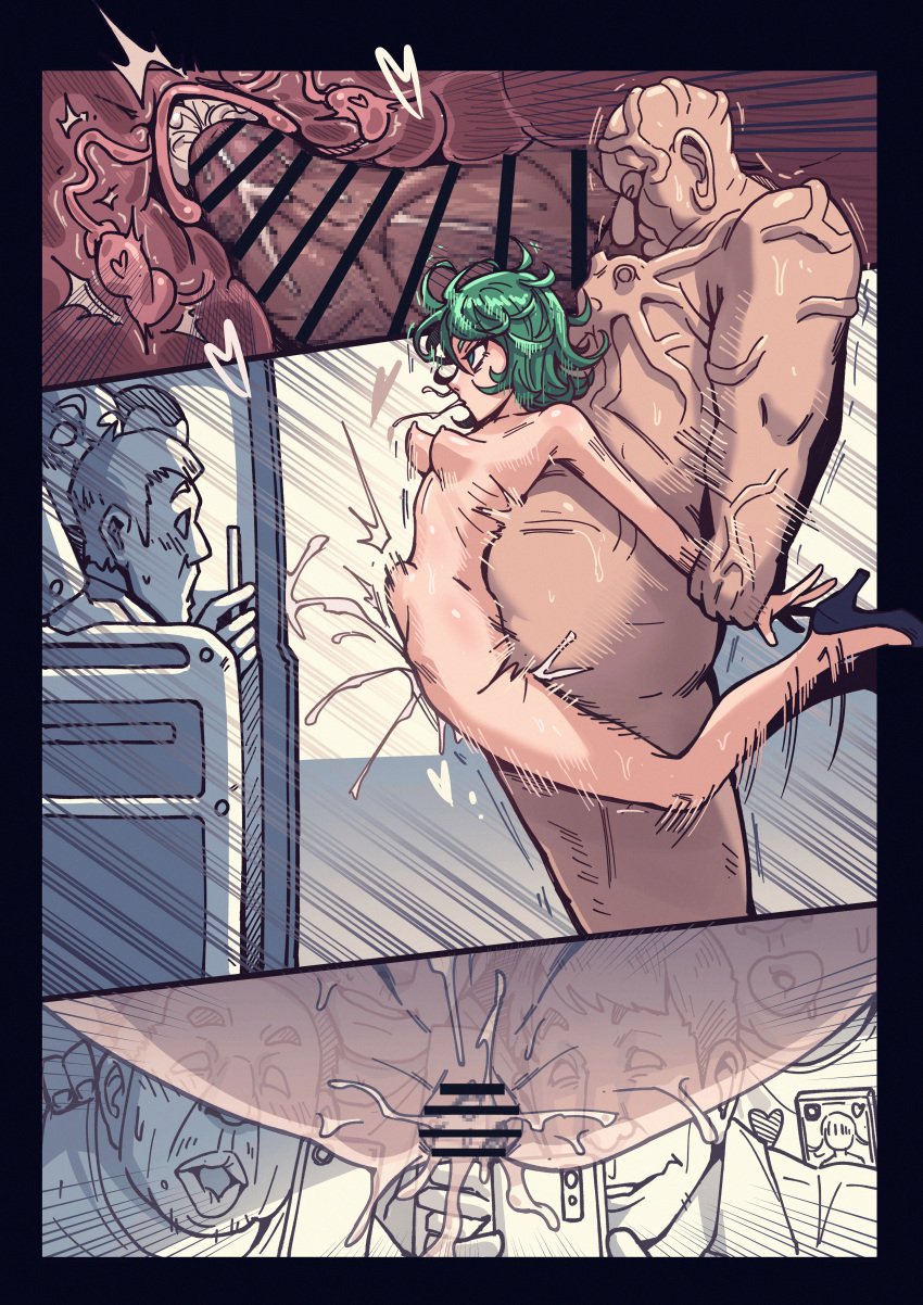 3koma 6+boys absurdres bald bar_censor cellphone censored comic completely_nude cum cum_in_pussy curly_hair female green_eyes green_hair height_difference high_heels highres hypnosis male mind_control multiple_boys nude one-punch_man penis phone public_indecency pussy rape reverse_suspended_congress sex short_hair smartphone stomach_bulge taking_picture tatsumaki ttf ugly_bastard veins voyeurism