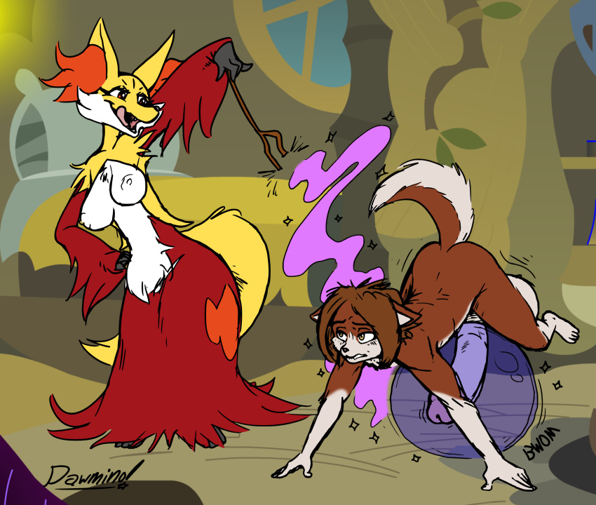 balls blush dawmino delphox duo female hyper leo_rockenburg magic male nintendo nude penis pokémon_(species) pokemon video_games