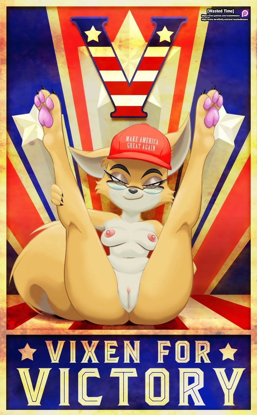 1girls absurd_res american_flag anthro anus areola ass big_butt black_nose breasts canine edit eyewear female female_only fox furry glasses hi_res legs_up looking_at_viewer lt._fox_vixen maga_hat mammal naughty_face navel nipples plump_labia poster presenting presenting_pussy pussy seductive sek_studios smile spread_legs spreading squirrel_and_hedgehog text thick_thighs url wastedtimeee watermark wide_hips