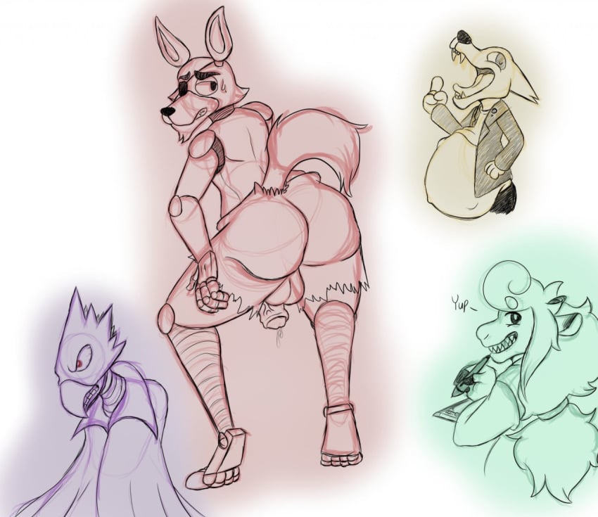 anthro clothing english_text fangs five_nights_at_freddy's foxy_(fnaf) fumikage_tokoyami gregg_(nitw) jushy male_pred male_predator my_hero_academia night_in_the_woods nude open_mouth oral_vore penis pirate smile stomach_bulge struggling tagme taunting teeth text video_games vore