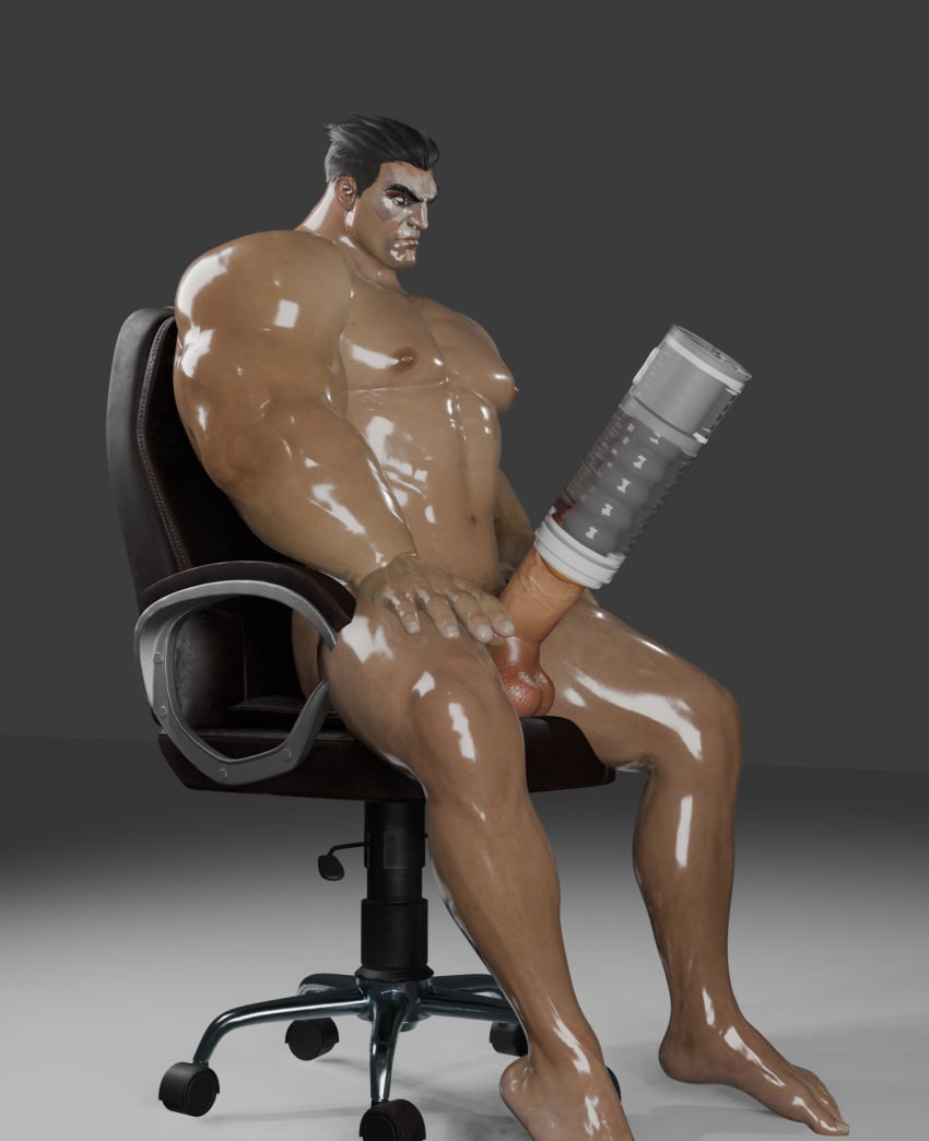 fleshlight gay glossy male_only marvel marvel_rivals oiled oiled_body onahole pocket_pussy punisher punisher_(marvel_rivals) sitting sitting_on_chair solo solo_male yaoi