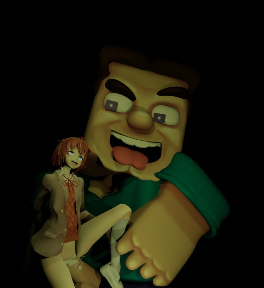 3d blender blue_eyes crossover cum_in_pussy cum_inside dick doki_doki_literature_club leg_up minecraft sayori_(doki_doki_literature_club) sex steve_(minecraft)