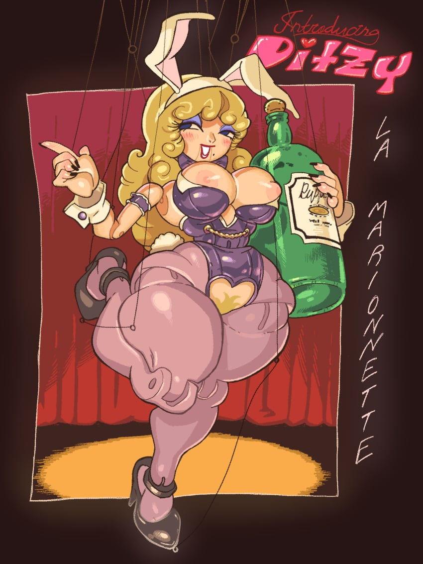 alcohol breasts bunny_ears bunnysuit cappanic doll doll_joints female marionette original_character puffy_nipples puppet puppet_strings pussy solo_female thick_thighs