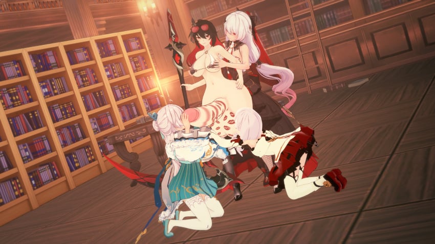 1futa 3d 4girls big_penis futa_on_female futanari honkai_(series) honkai_impact_3rd huge_cock koikatsu library lipstick_mark looking_at_viewer seele_(alter_ego) theresa_apocalypse theresa_apocalypse_(celestial_hymn) theresa_apocalypse_(lunar_vow:_crimson_love) theresa_apocalypse_(starlit_astrologos) vostrumdeus