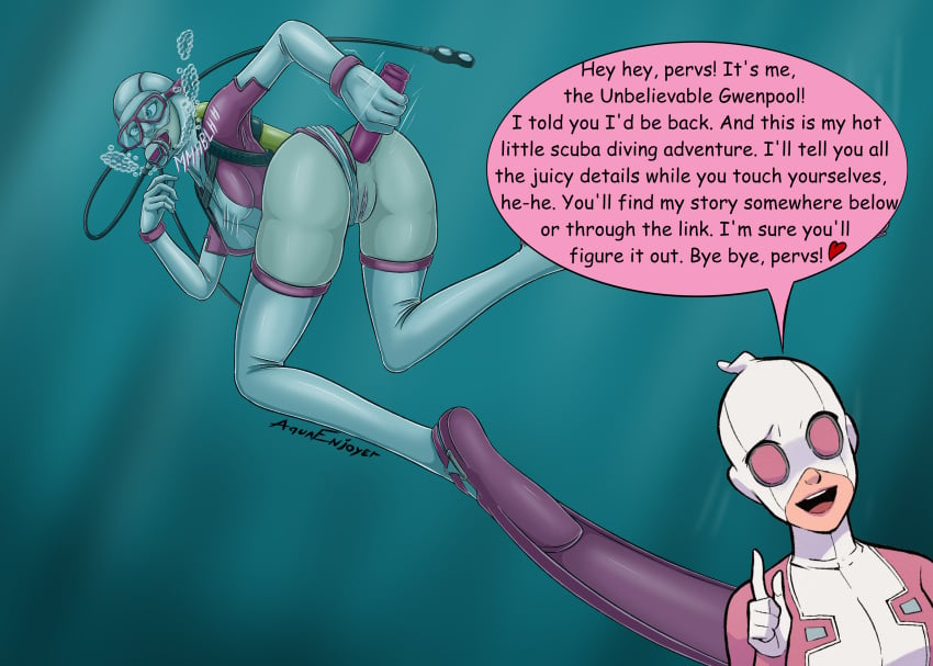 anal aqua_enjoyer breathhold dildo dildo_in_ass diving gwenpool marvel marvel_comics masturbating masturbation scuba scuba_gear scuba_mask scuba_tank solo underwater underwater_scenery